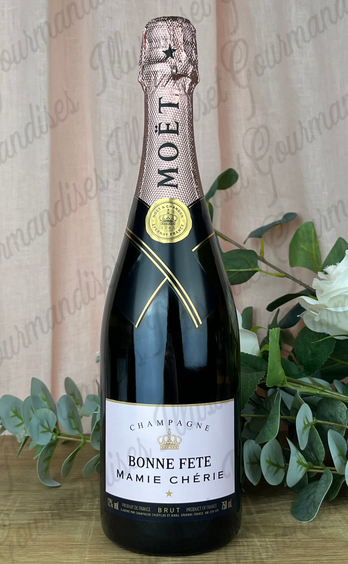 ETIQUETTE CHAMPAGNE ROSE PALE BONNE FETE MAMIE