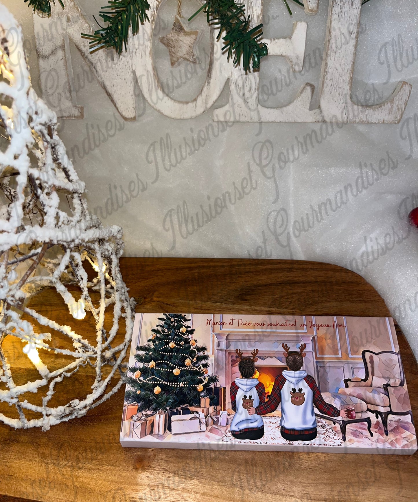 TABLETTE DE CHOCOLAT COTE D'OR PERSONNALISEE JOYEUX NOEL STYLE CARTE DE VOEUX AMOUREUX