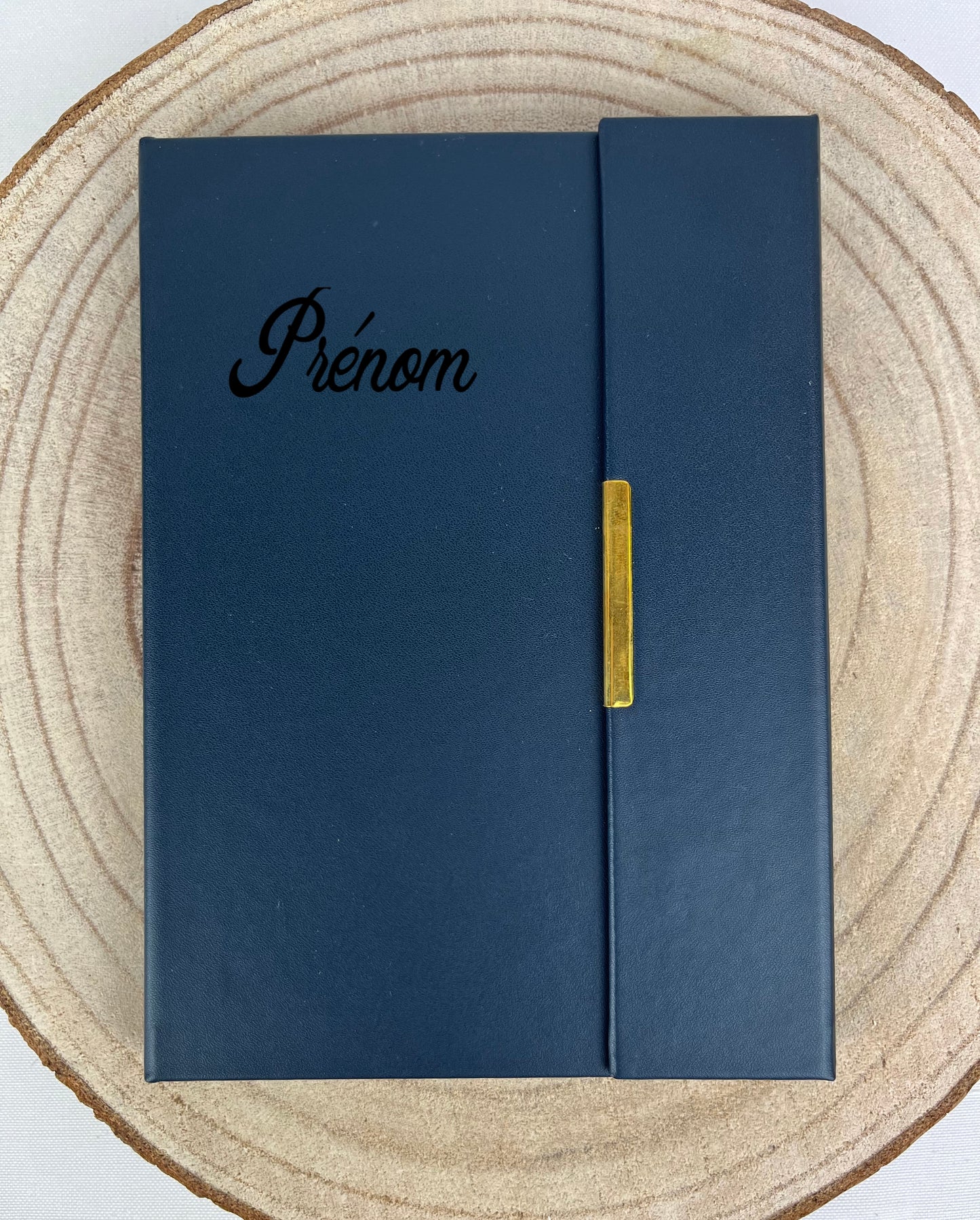 CARNET A PERSONNALISER BLEU MARINE AVEC RABAT AIMANTE