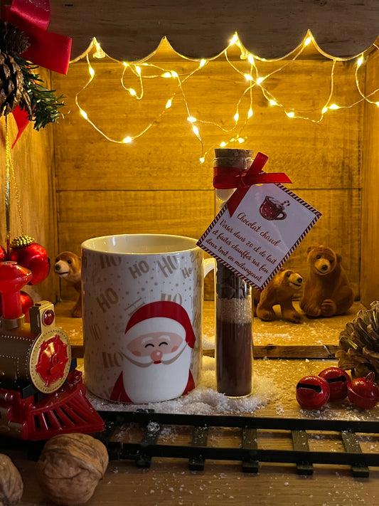 MUG AVEC FIOLE POUR PRÉPARATION DE CHOCOLAT CHAUD (père noël)