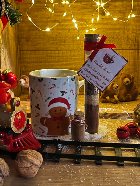 MUG AVEC FIOLE POUR PRÉPARATION DE CHOCOLAT CHAUD (bonhomme de pain d'épices)