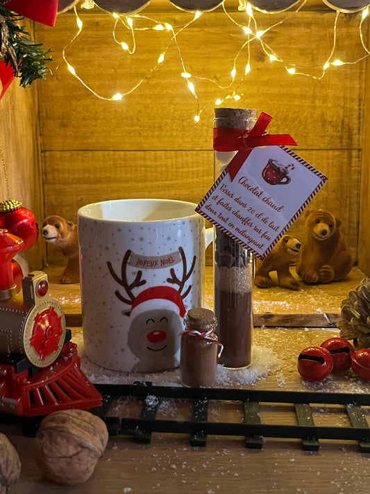 MUG AVEC FIOLE POUR PRÉPARATION DE CHOCOLAT CHAUD (Rudolphe)