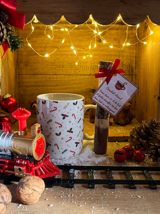 MUG AVEC FIOLE POUR PRÉPARATION DE CHOCOLAT CHAUD (sucres d'orge)