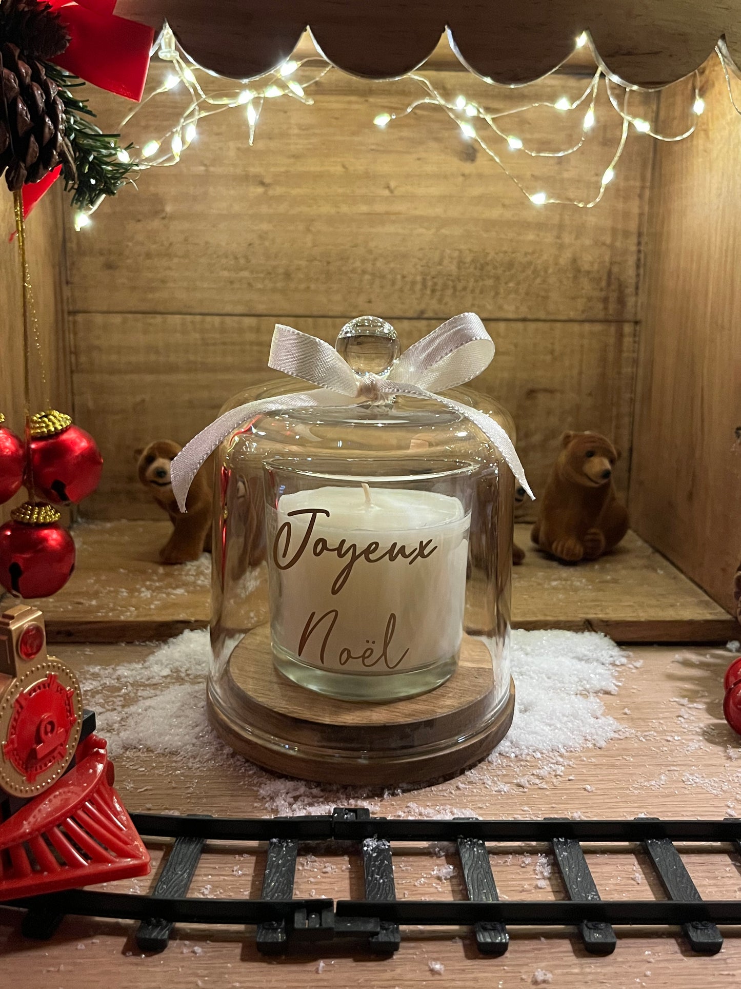 BOUGIE SOUS CLOCHE JOYEUX NOEL ECRITURE DOREE