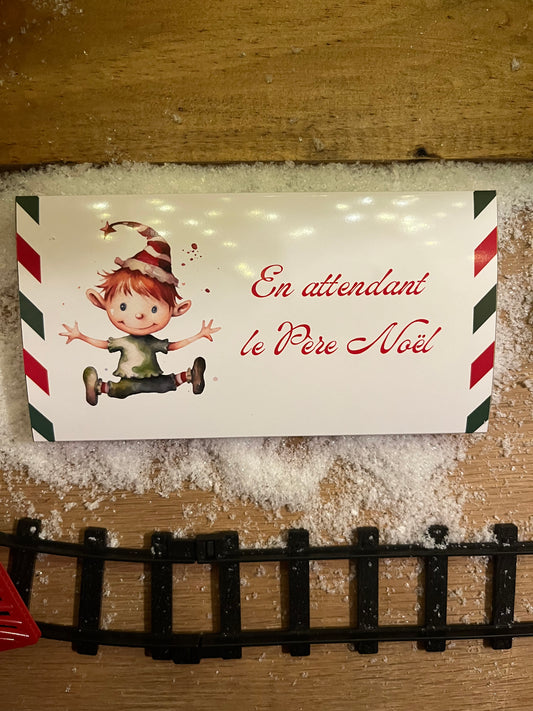 TABLETTE CHOCOLAT AU LAIT KINDER 8 BARRES  PIROUETTE LUTIN DU PERE NOEL (PERSONNALISABLE)