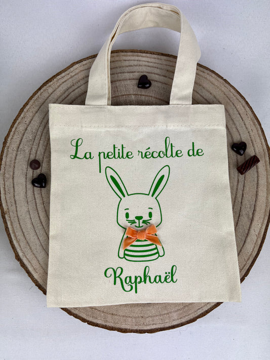 PETIT SAC POUR RÉCOLTER LES CHOCOLATS DE PÂQUES PERSONNALISÉ LAPIN DE FACE