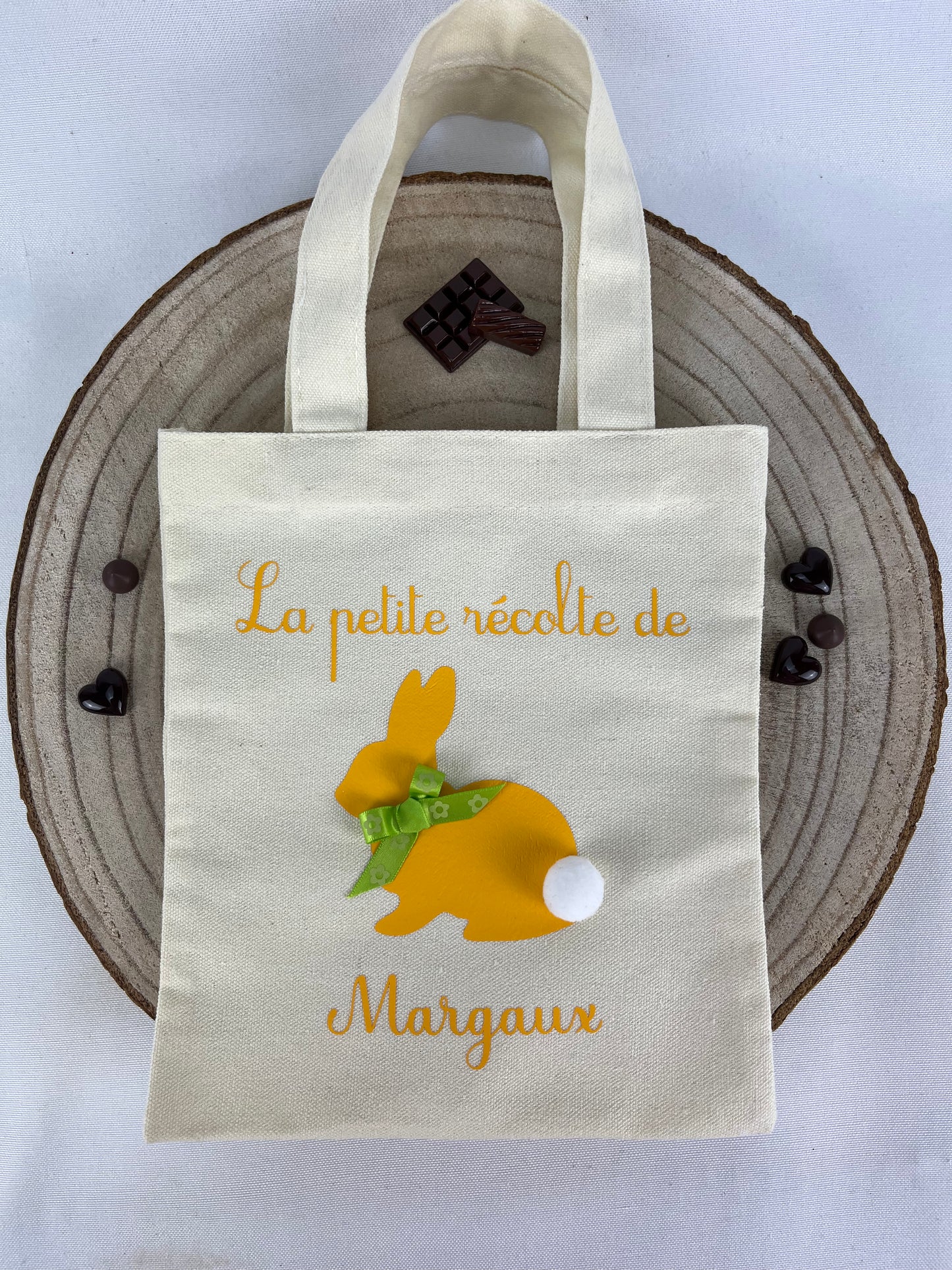 PETIT SAC POUR RECOLTER LES CHOCOLATS DE PAQUES PERSONNALISE LAPIN DE PROFIL